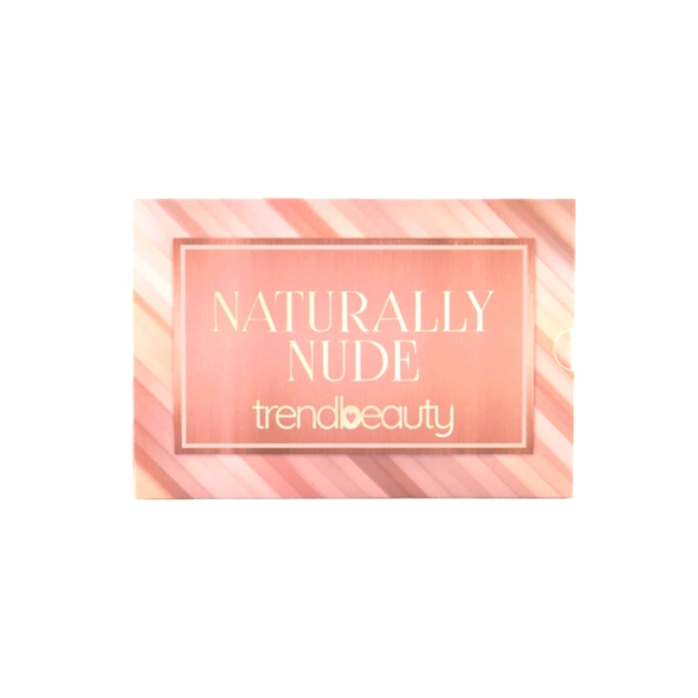 Trend beauty naturally nude eyeshadow palette, and highlighters.